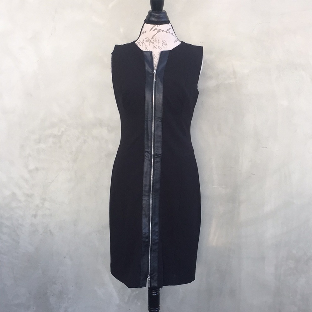 Lauren by Ralph Lauren sleek LBD w/leather accent